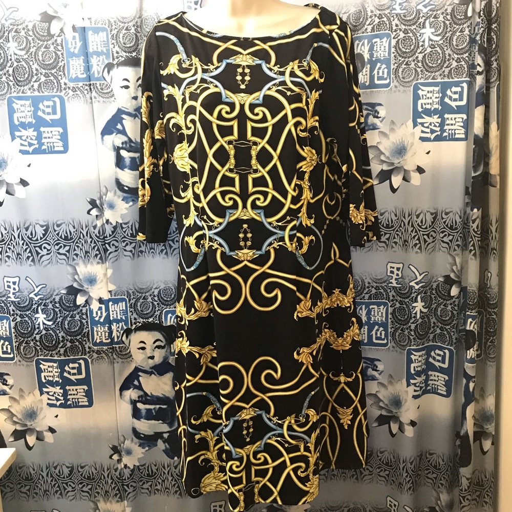 J. McLaughlin Dress in Black & Gold Sz L